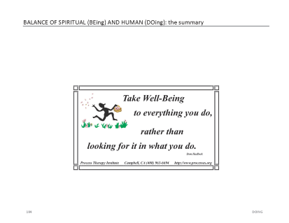 Balance of Spiritual Being and Human Doing: the summary chart in The Therapy of Allowance: Introduction to the Process Model of Psychotherapy by Don Hadlock, LMFT and PTI Community